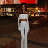Long Sleeve Off-shoulder Cross-halterneck Short Top High Waist Flared Pants Slim Fit Suit
