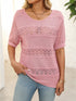 Mandy Openwork Round Neck Half Sleeve Knit Top