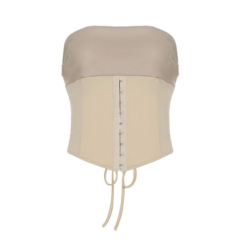 Lace-up tube top leather hollow-out wrist hanging package hip skirt suit