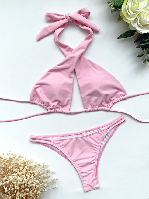 Bikini Solid Color Suit Swimsuit Straps