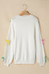 Contrast Bow Round Neck Dropped Shoulder Sweater