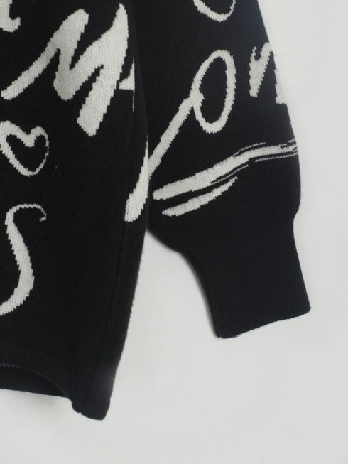 Drawstring Hem Letter Pattern Round Neck Dropped Shoulder Sweater