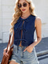 Tied Round Neck Denim Vest
