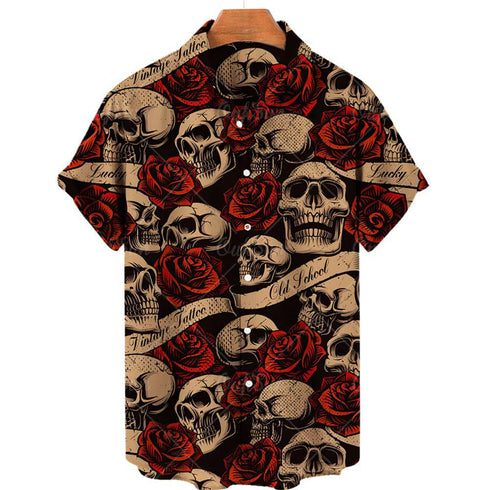 Men's Fashion Retro Printing Lapel Short Sleeve Shirt