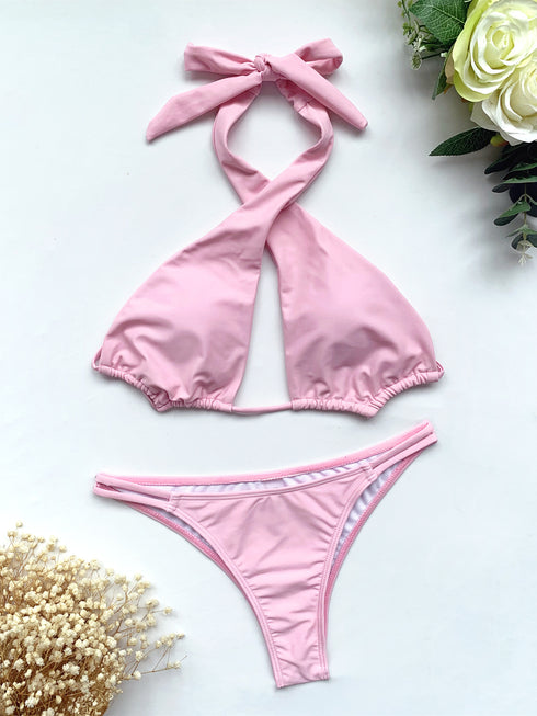 Bikini Solid Color Suit Swimsuit Straps