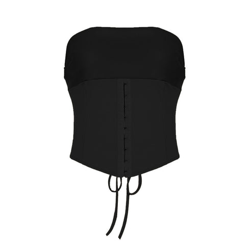 Lace-up tube top leather hollow-out wrist hanging package hip skirt suit