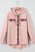 Waffle Knit Plaid Patchwork Drawstring Hooded Shacket
