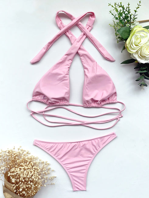 Bikini Solid Color Suit Swimsuit Straps