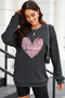 Heart Sequin Round Neck Sweatshirt
