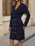 Double-Breasted Lapel Collar Long Sleeve Dress