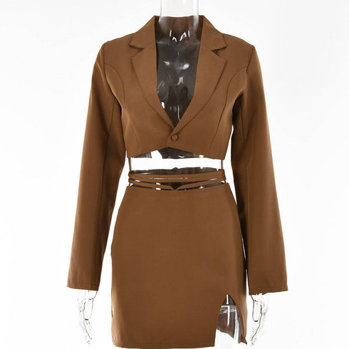 Suit Female Fashion Sexy Hot Girl Small Suit Slightly Slit Strap Short Skirt