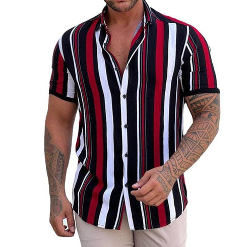 Men's Striped Casual Loose Short Sleeve Street Top
