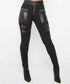 Women's Black Stitching Leather Zipper Trousers Pants