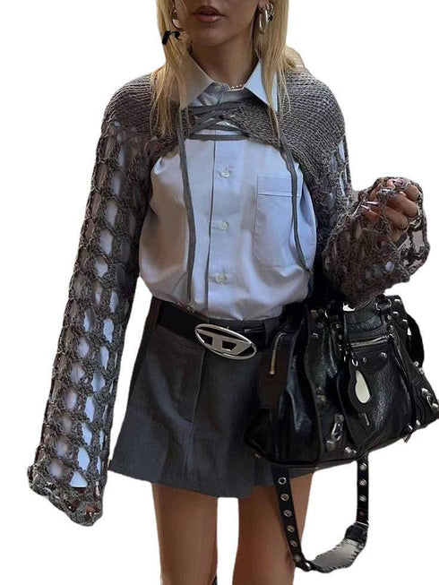 Knitted Design Hollow Long Sleeve Top