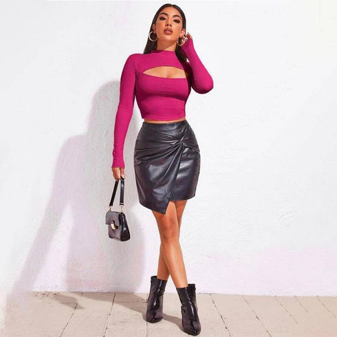 Hollow Thin Solid Color Knitted Top