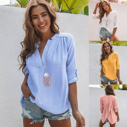 Women's V-neck Long Sleeve Solid Color