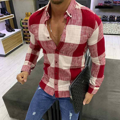 Men's Shirt Lapel Button Long Sleeve EsaModa