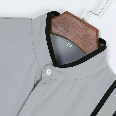 Long-sleeved Men's Shirt With Tie-in contrast Stand Collar Button
