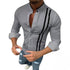 Long-sleeved Men's Shirt With Tie-in contrast Stand Collar Button