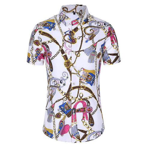 Men's Ethnic Style Floral Casual Men's Short Shirt