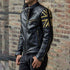 Solid color stand-up collar multi-zip fit PU leather jacket