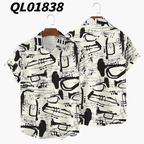 Summer Short Sleeve Shirt Striped Digital Print Men's Top