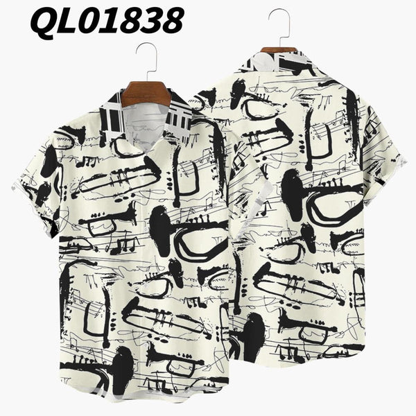 Summer Short Sleeve Shirt Striped Digital Print Men's Top