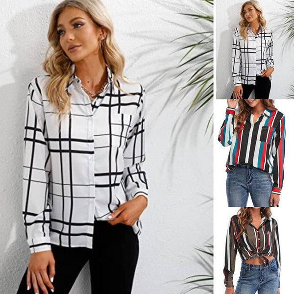 Women's Shirt Striped Print Single Breasted