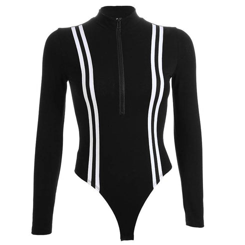 Long-sleeved bodysuit zipper woven thin top