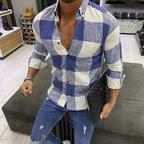 Men's Shirt Lapel Button Long Sleeve EsaModa