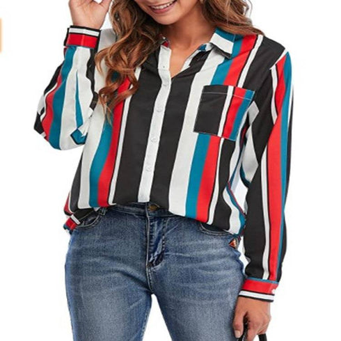 Women's Shirt Striped Print Single Breasted