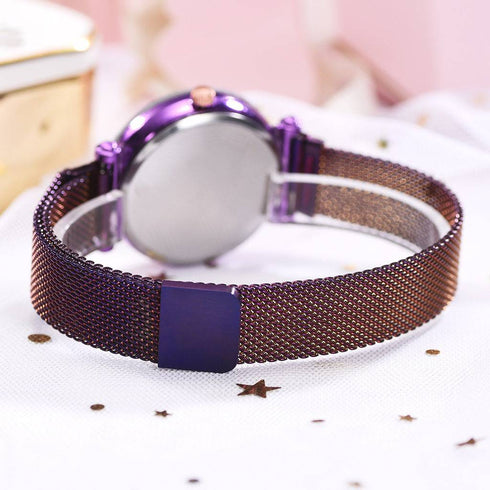 New Fashion Women Mesh Magnet Buckle Starry Sky Watch