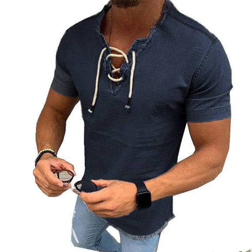 Tassel Elastic Men's Denim Shirt Men's Shirt