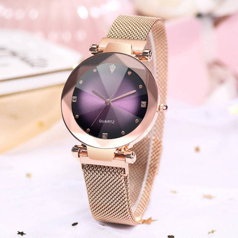 New Fashion Women Mesh Magnet Buckle Starry Sky Watch