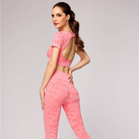 Leopard Print Seamless Yoga Top & Leggings