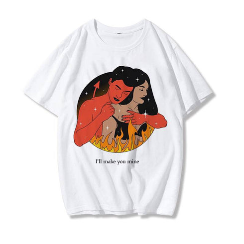Devil Print Ladies Short Sleeve Top T-Shirt Loose