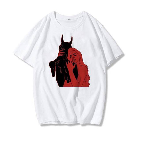 Devil Print Ladies Short Sleeve Top T-Shirt Loose