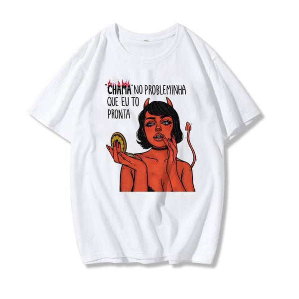 Devil Print Ladies Short Sleeve Top T-Shirt Loose