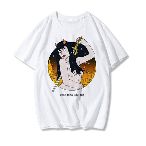 Devil Print Ladies Short Sleeve Top T-Shirt Loose