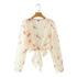 French Floral Puff Sleeve Lace-up Top