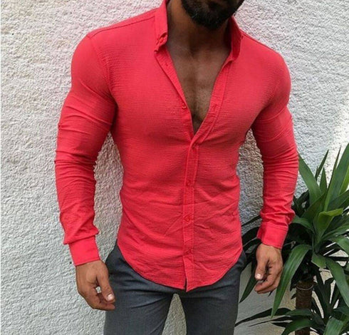 Men's Casual Cotton And Linen Long-Sleeved Shirt