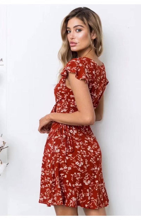 Women's Fashion Dress V Neck Printed