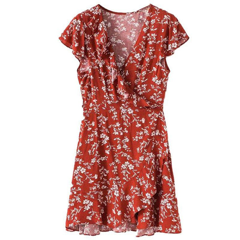 Women's Fashion Dress V Neck Printed