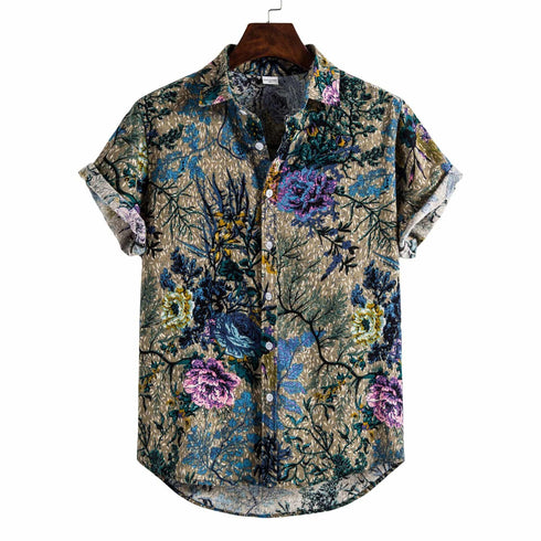 Men's Printing Long Sleeve Lapel Shirt