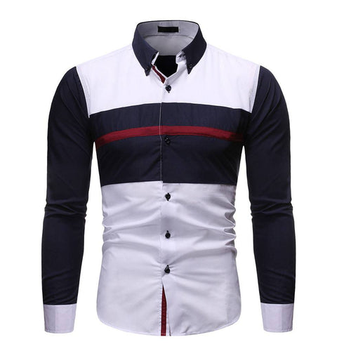 Color Matching And Striped Casual Men's Long-sleeved Shirt