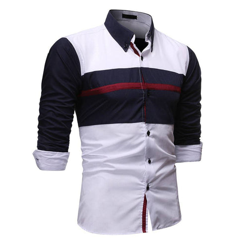Color Matching And Striped Casual Men's Long-sleeved Shirt