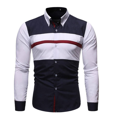 Color Matching And Striped Casual Men's Long-sleeved Shirt