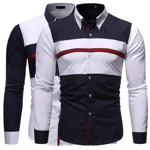 Color Matching And Striped Casual Men's Long-sleeved Shirt