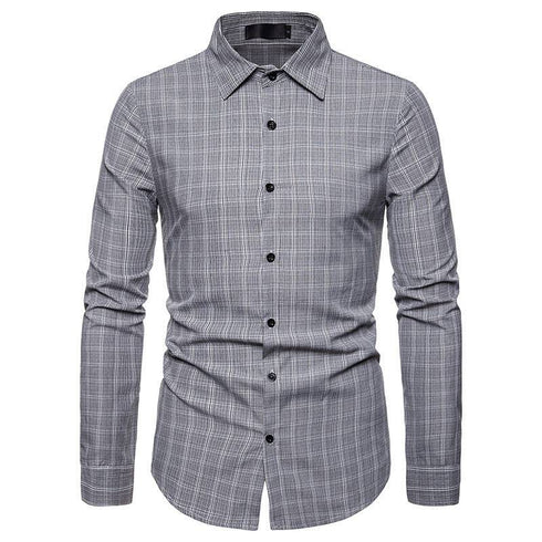 Men's Business Plaid Casual Long-sleeved Shirt