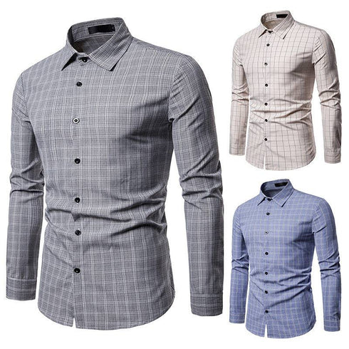 Men's Business Plaid Casual Long-sleeved Shirt